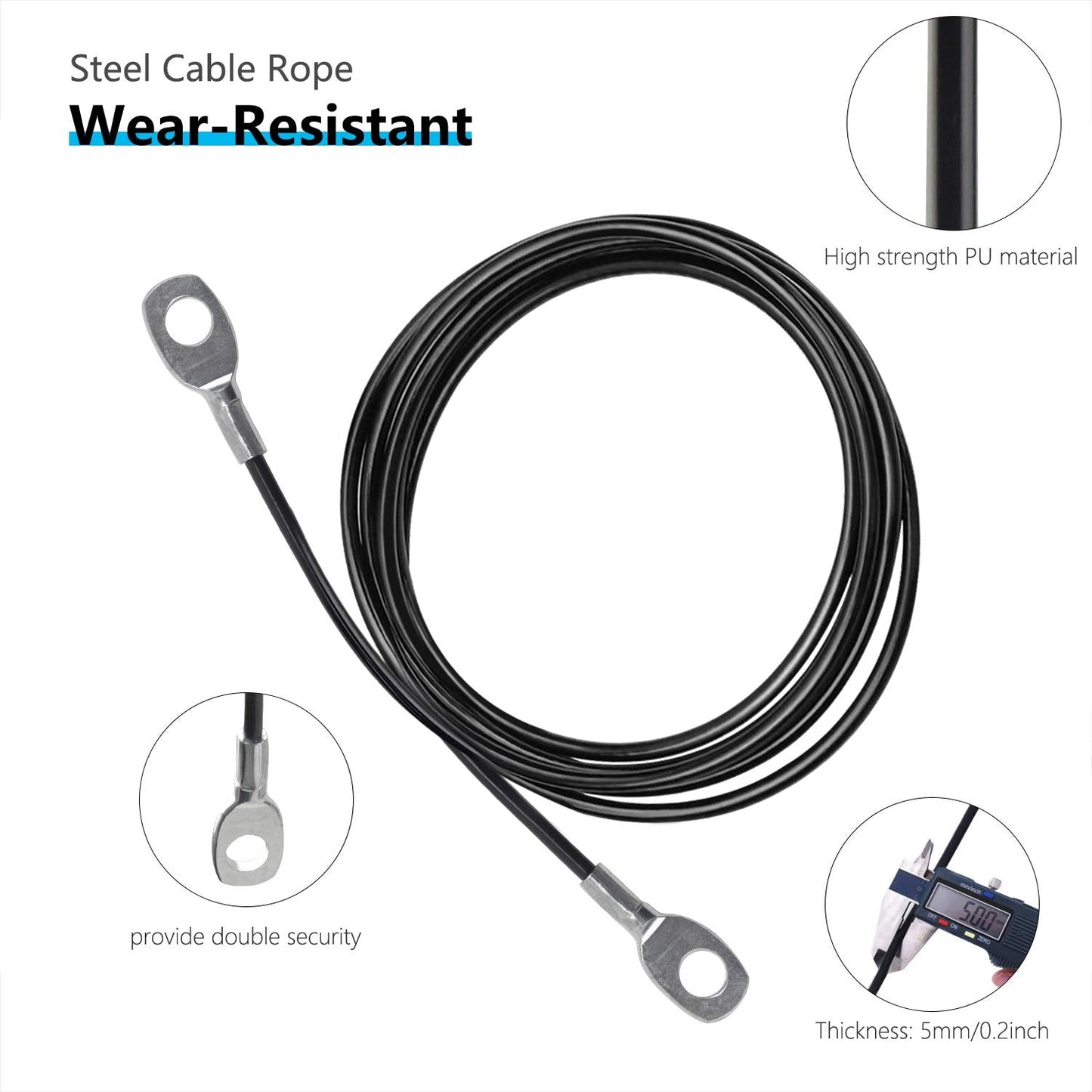 LFJ Replacement Gym Cable Fitness Pulley Cable Steel Wire Rope for Cable Machine Home Gym Weight Lift Pulley System (Fixed Length, 98")"