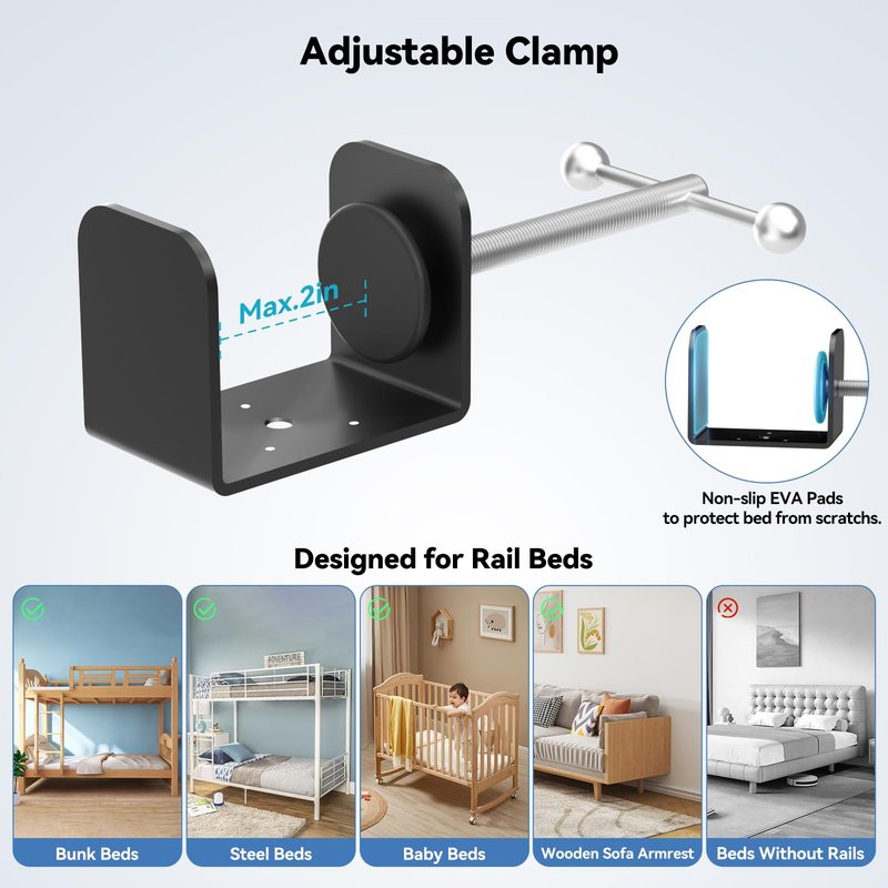Bedside Shelf Bunk Bed Shelf for Top Bunk 15’’ Clip On Bedside Tray Adjustable Height Attachable Bedside Table Dorm Bedside Table for Loft Bed Dorm Room with Cup Holder & 3 Retractable Hooks Black