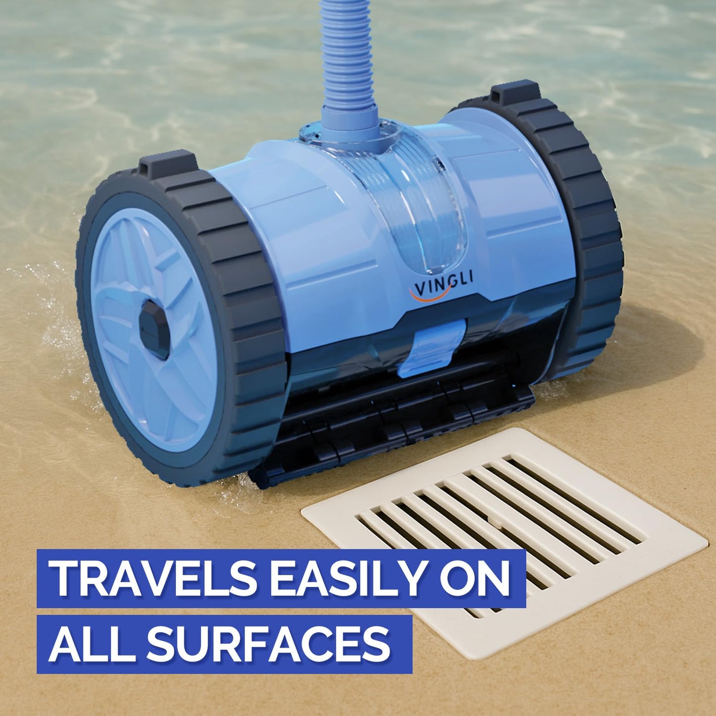 (2025 Upgrade) VINGLI Automatic Suction-Side Pool Vacuum Cleaner, Powerful Wall-Climbing Sweeper for Inground Pools, Includes 39.6ft Tangle-Free Hose (Blue&Gray)