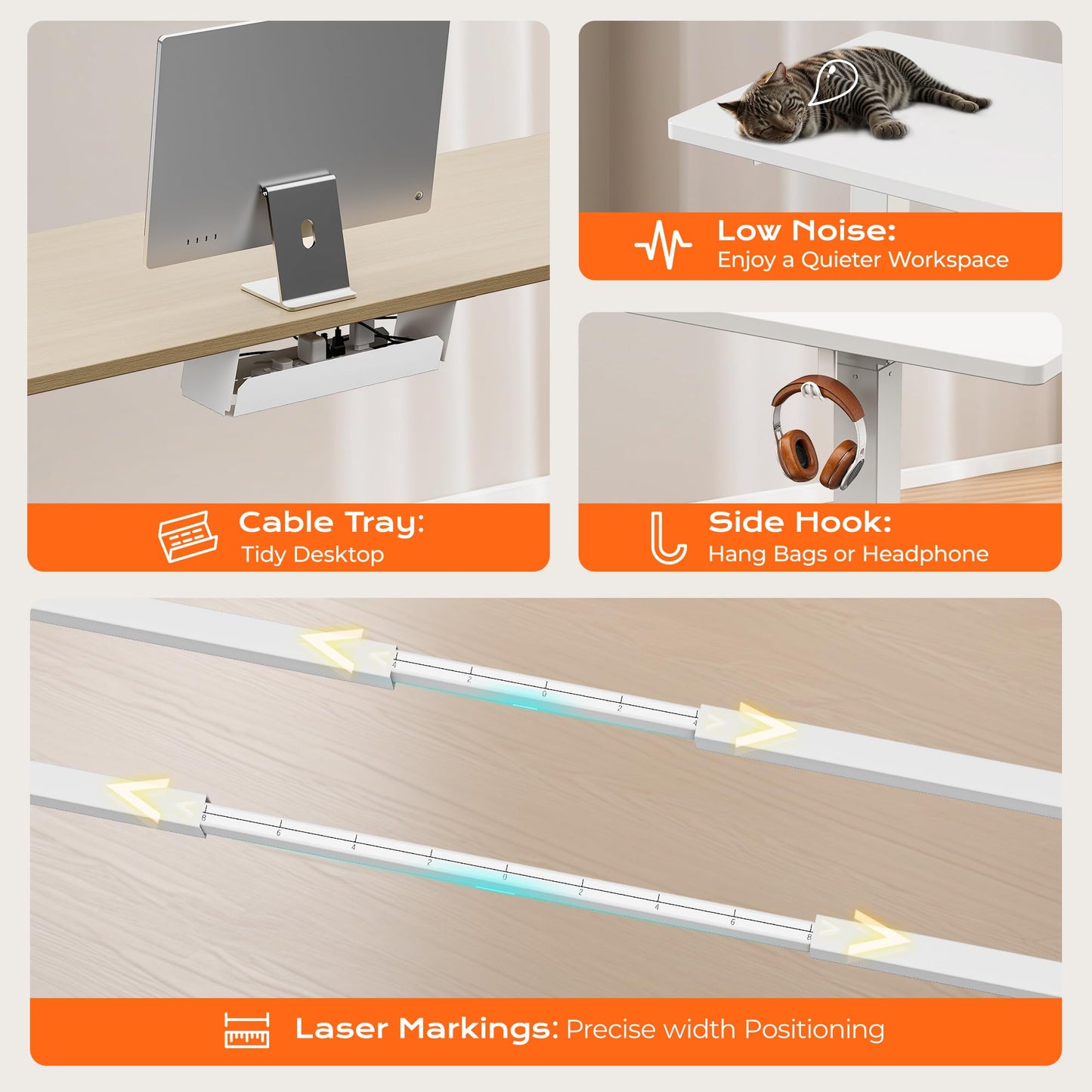 Huuger Dual Motor Electric Standing Desk Frame, Sit Stand up Desk Leg for 47.2” to 86.6” Desktop, Computer Desk Leg with Cable Tray, 3 Memory Height Presets, 2 Hooks, White Frame Only