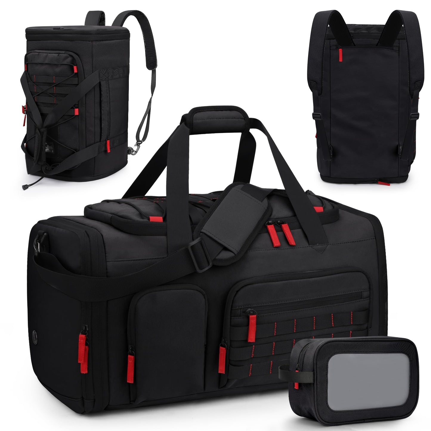 DD DEVILLI Gym Bags for Men Women, 45L Sports Travel Duffle Bag with Shoe Compartment, 3 in 1 Weekener Overnight Backpack with Wet Pocket, Black