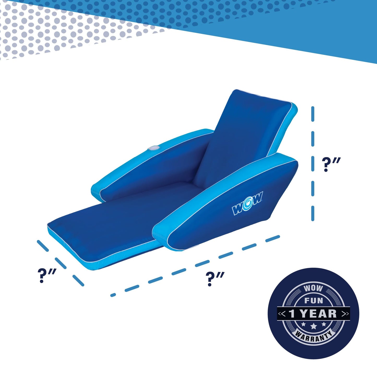 Wow Sports Modern Inflatable Pool Lounge - Single Person - Reclined Salon Float for Lakes & Pools
