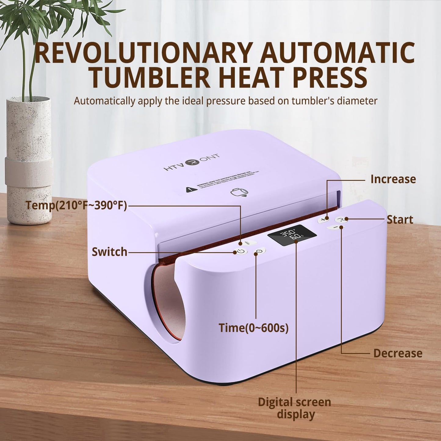 HTVRONT Auto Heat Press 2, Auto Tumbler Heat Press Purple, Teflon Sheets, Heat Resistant Gloves, Heat Tape