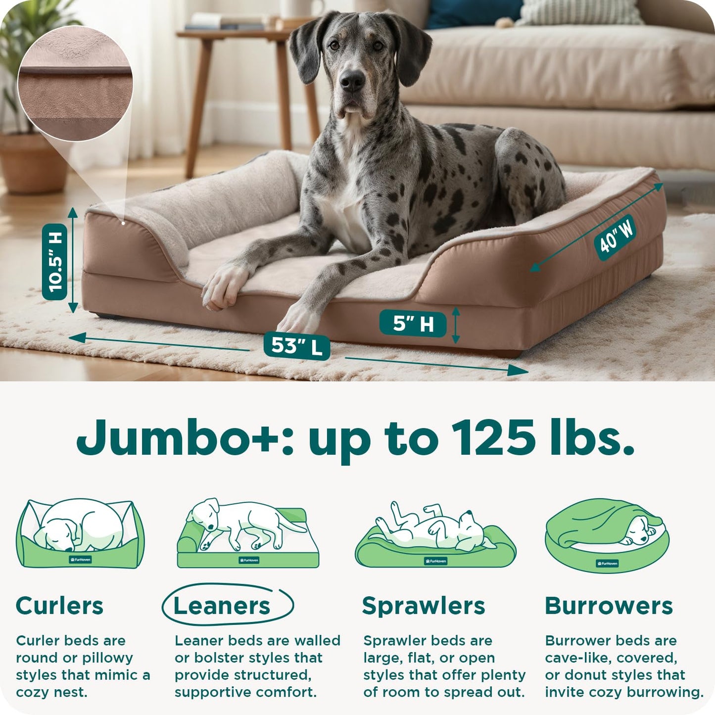FurHaven Cooling Gel Dog Bed for Large Dogs, Perfect Comfort Sofa Bed with Cool Gel-Top Foam & Solid Orthopedic Foam Base for Joint Support, Washable Cover, Jumbo Plus XXL, Plush & Velvet, Brownstone.