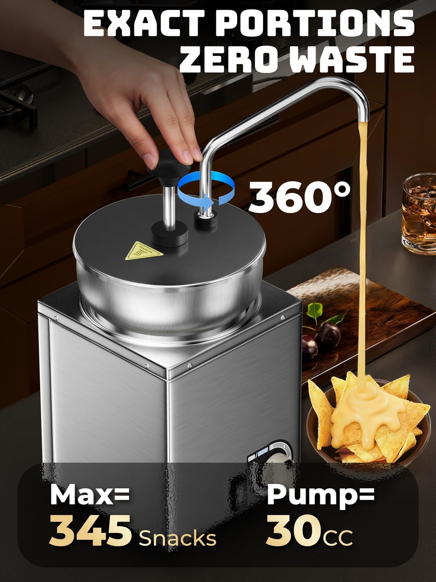 Nacho Cheese Dispenser with Stainless Steel Pump, Premium 4.2Qt Hot Fudge Warmer with 6-Level Temperature Adjustment, Commercial Sauce Heater for Butter Cheese Caramel Syrup
