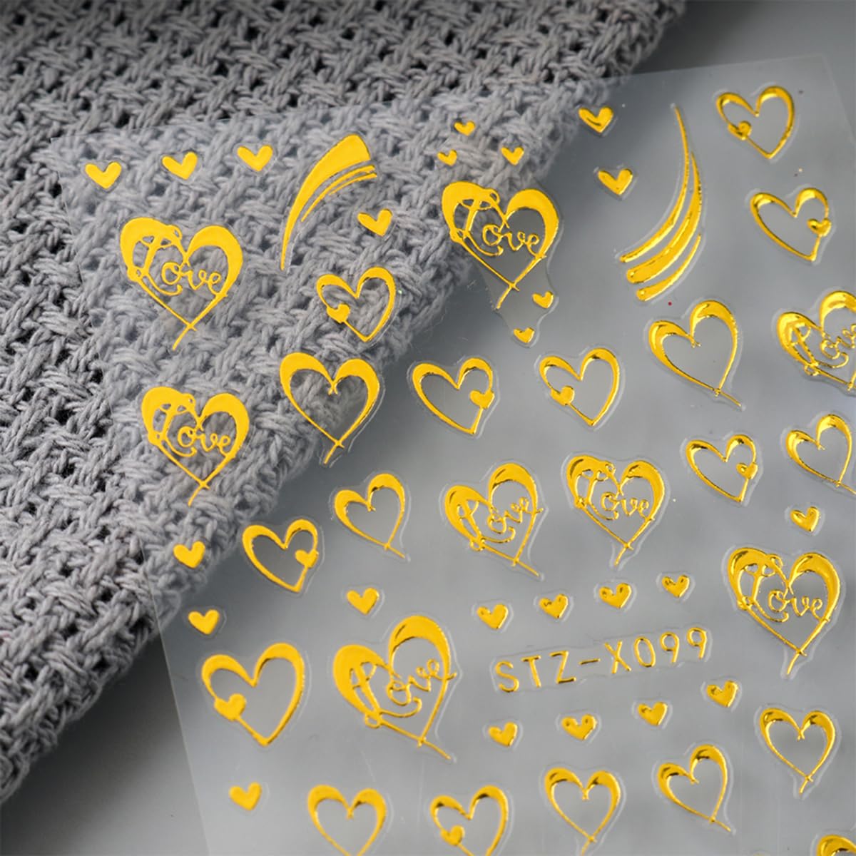 Valentine’s Day Nail Art Stickers Decals Golden Love Heart Nail Decals Nail Art Supplies 4PCS 3D Self-Adhesive Empty Heart Love French Stripe Valentines Nails Design Manicure Sliders for Women Girls