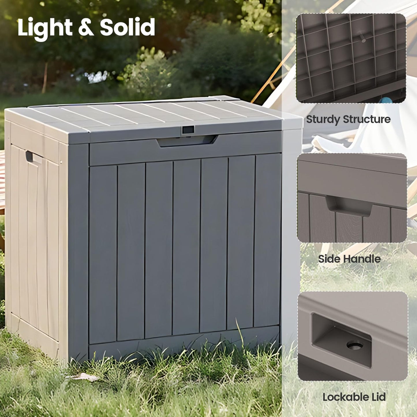 ComeWay 31 Gallon Outdoor Storage Box - Waterproof Resin Deck Box for Indoor & Outdoor Use, Lockable & UV Resistant Storage Bin for Package Delivery, Patio Cushions, Gardening Tools - Grey