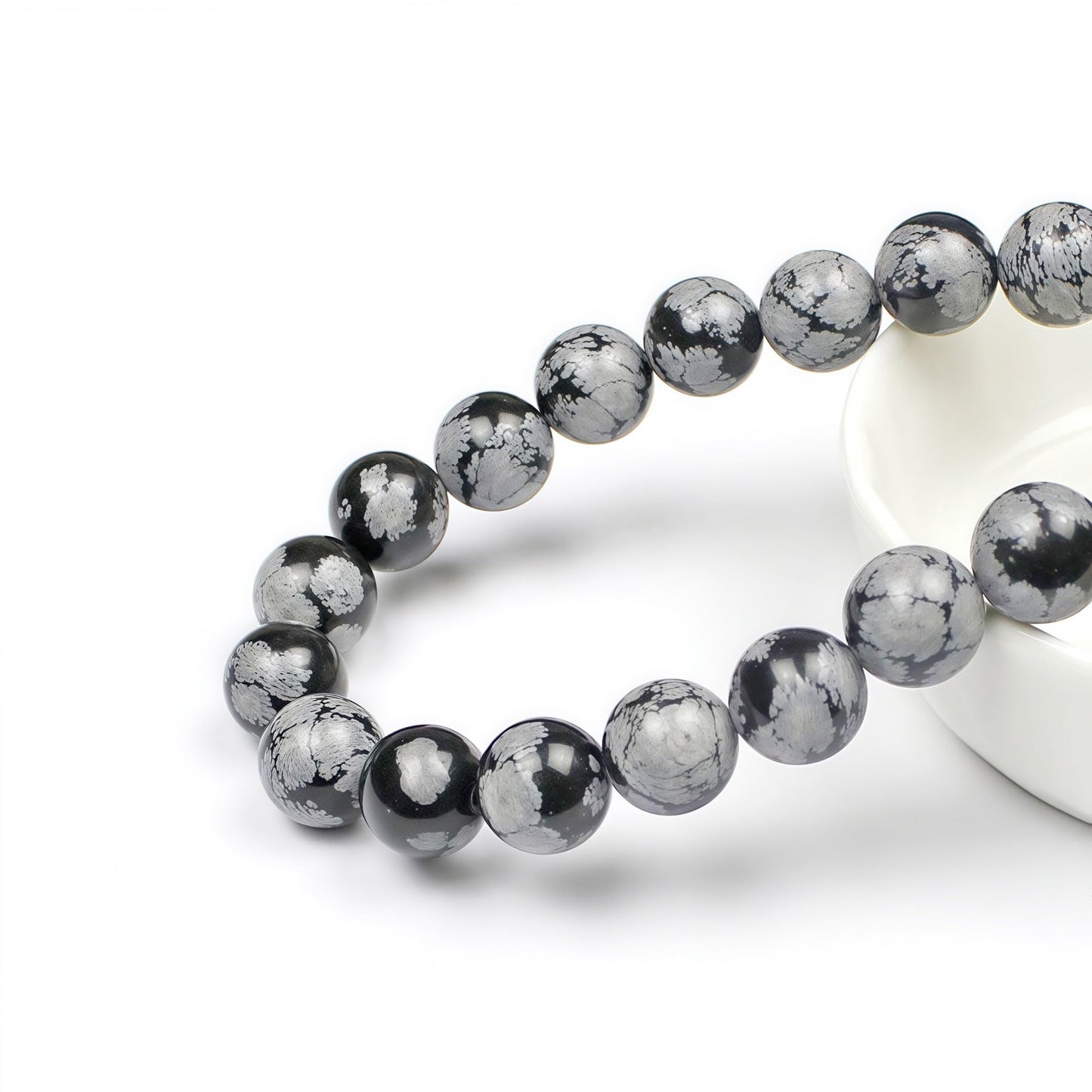 MJDCB Snowflake Obsidian Beads Round Natural Stone Beads for Jewelry Making DIY Bracelet (10mm)
