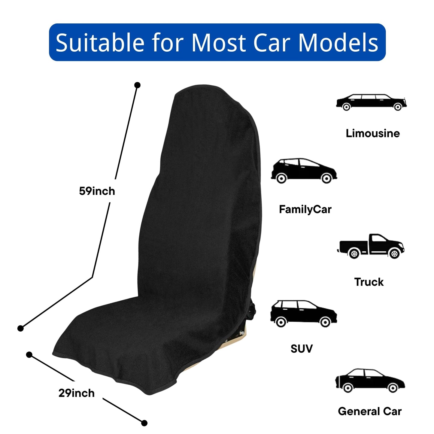 Hirritale Waterproof Car Seat Cover for Front Seats, Protector for Cars SUVs Trucks, Sweat Towel Seat Covers Bucket for Gym,Workout,Beach,Hiking,Running and Swimming (Black, 2PCS)