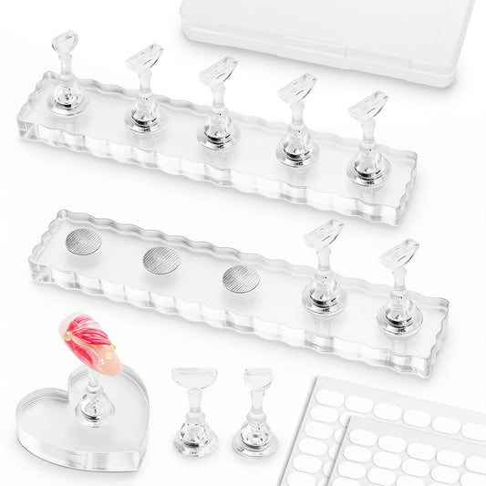 ESUOHYM Nail Stand For Press On Strong Magnetic Nail Art Tips Holder For Painting Gel Nails Display Supplies With 200PCS Double-Sided Tape & 1 Heart Shaped Acrylic Presson Stands with Case Nail Tech Supplies