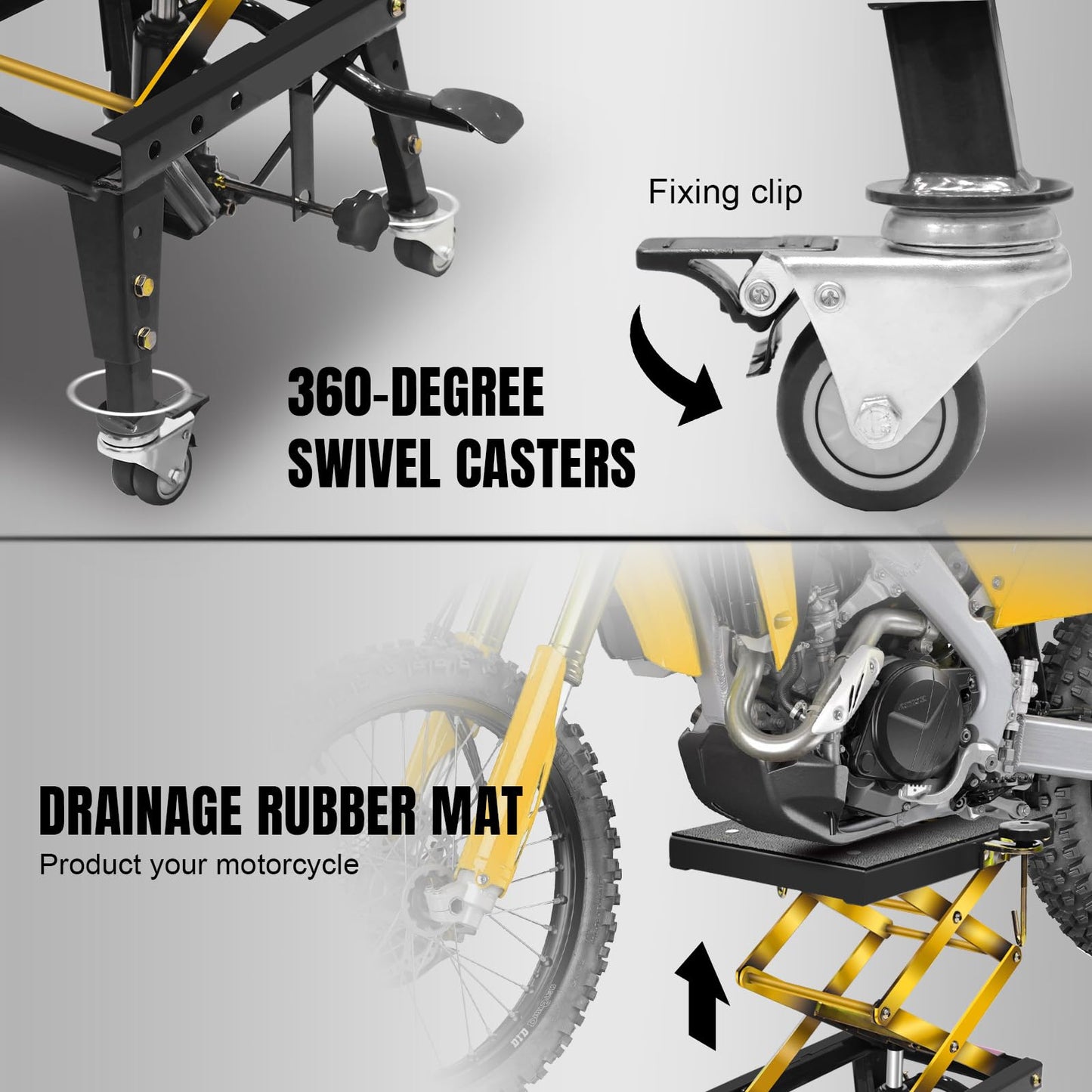 350 Lbs Motorcycle Lift Jack Table, Hydraulic Foot-Operated Scissor Lift Jack for Bike, Motorcycle Stand with 4 Wheels Black
