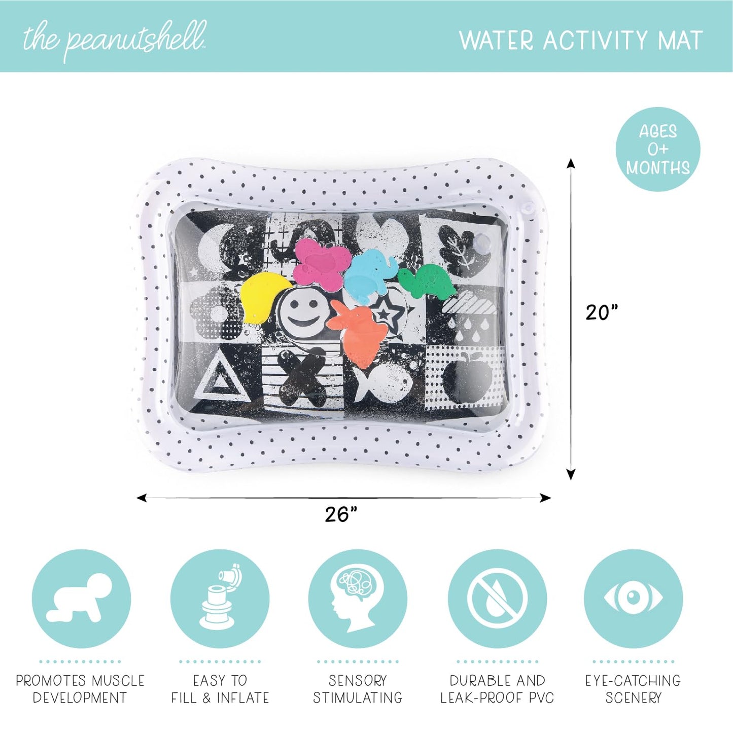 The Peanutshell Tummy Time Water Play Mat for Babies, Girls or Boys - High Contrast Sensory Developmental Toy, Infant Baby Floor Toys Games, Baby Essentials Must Haves - Montessori