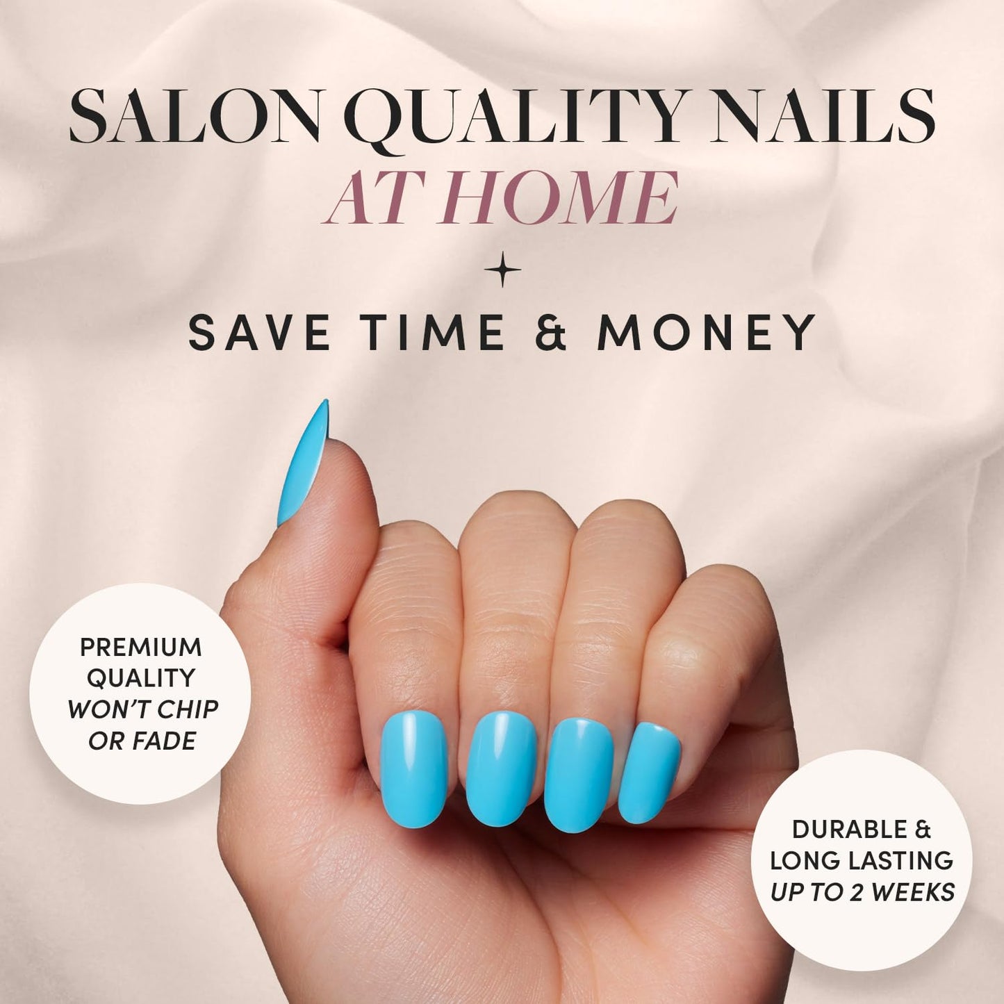 Glamnetic Press-On Nails Bundle - Azure Blue, Hailey & Fairy Dust | Bright Blue Short Round Fake Nails | Glazed Almond False Nails | Oval Beige-Pink Nails with a Metallic Finish