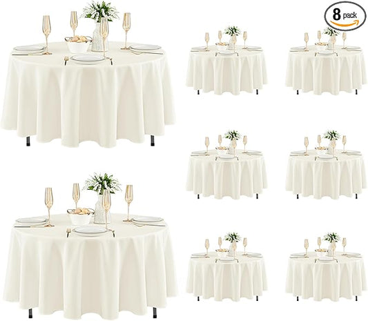 Fitable 8 Pack Round Tablecloths: Stain Resistant Wrinkle Free Circle Table Clothes, Washable Reusable Polyester Table Covers for Wedding Party Birthday Banquet Reception(Ivory, 84 Inch)