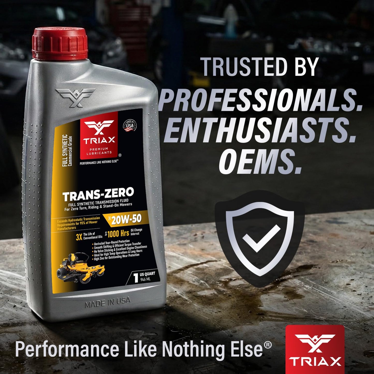TRIAX Trans-Zero 20W-50 Full Synthetic Hydrostatic Transmission Oil | for Zero-Turn, Riding, and Stand-On Lawn Mowers | Unrivaled Year-Round Protection (1 Gallon)