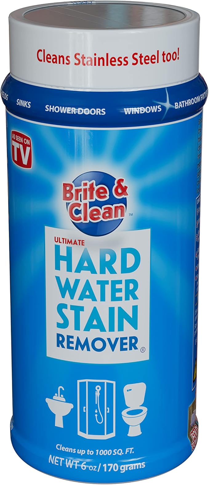 Brite & CleanÂ® (Bright & Clean) Ultimate Hard Water Stain RemoverÂ® for Glass, Shower Doors & Windows â Removes Mineral Deposits from Granite, Porcelain, Tile, Stainless Steel & Chrome