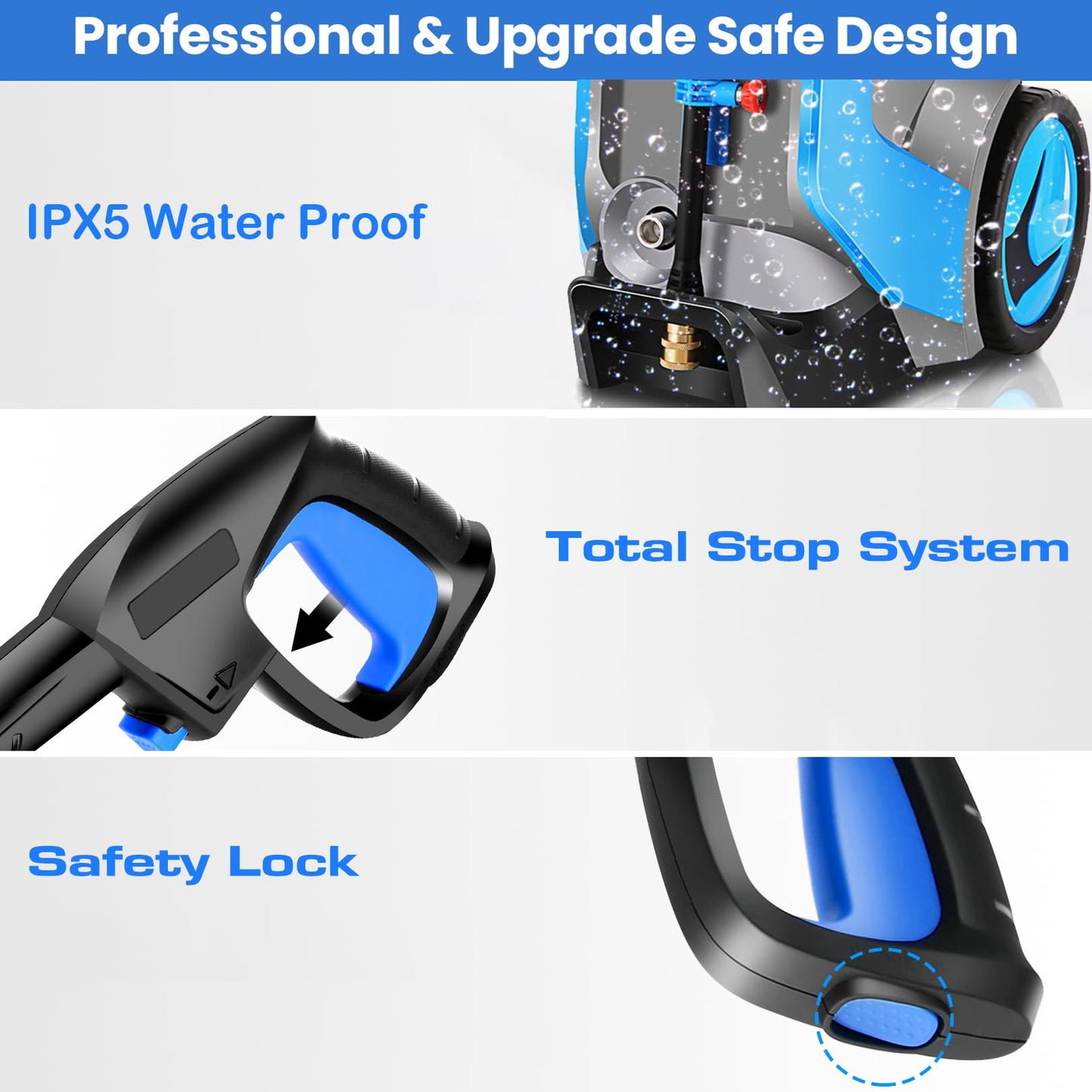 commowner Electric Pressure Washer 5000PSI 4.0GPM Power Washers with M22-14mm Pressure Hose 33FT, Power Sprayers High Pressure with 1/4" QC Compatible Surface Cleaner for Home Cars Driveways, Blue