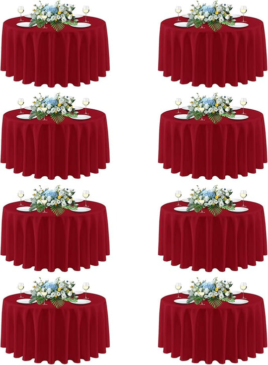 sancua Christmas Red Round Tablecloth 108 Inch Diameter, 8 Pack - Circle Polyester Fabric Table Cloth for Wedding Party Reception Banquet Birthday, Washable Formal Table Cover (Fit 42-96 Inch Tables)