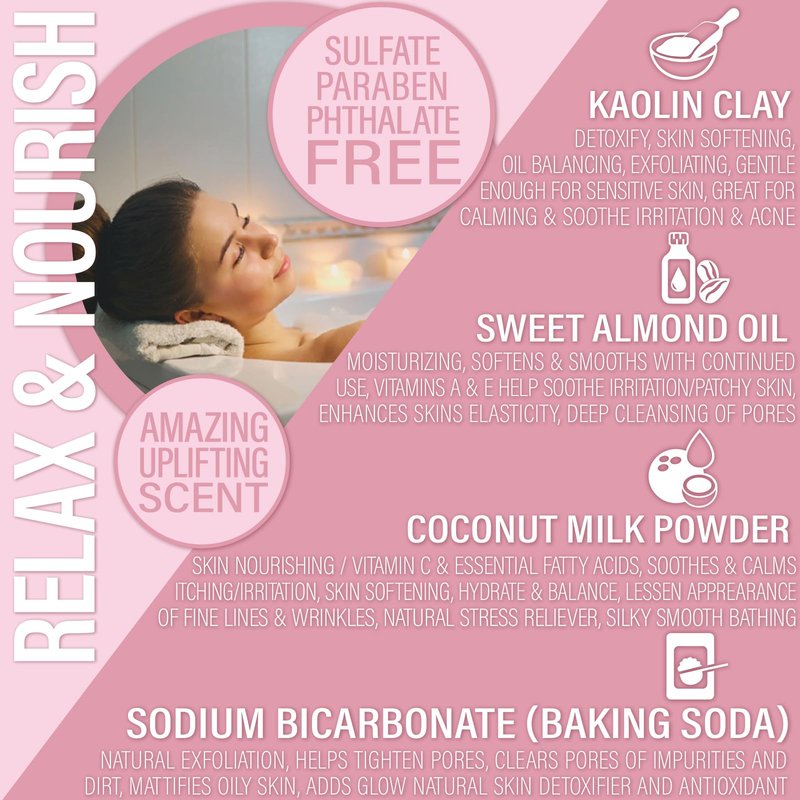 Luxiny Vegan Milk Bath Soak Made with Moisturizing Coconut Milk Powder & Sweet Almond Oil for a Bath Bomb Dust Soothing Fizz & Relaxing Soak, 8 oz. (Black Cherry)