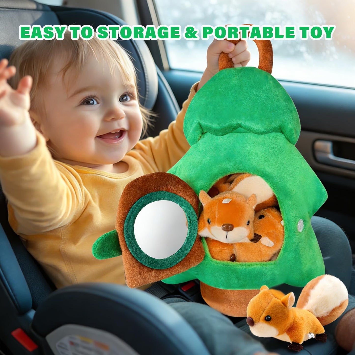 Squirrel Tree Baby Sensory Toy for 6-12 Months, Montessori Plush Hide and Seek Toy for Toddlers 1-3, Infant Developmental Stuffed Animal Playset with 5 Squirrels, Newborn Gift for Boys Girls