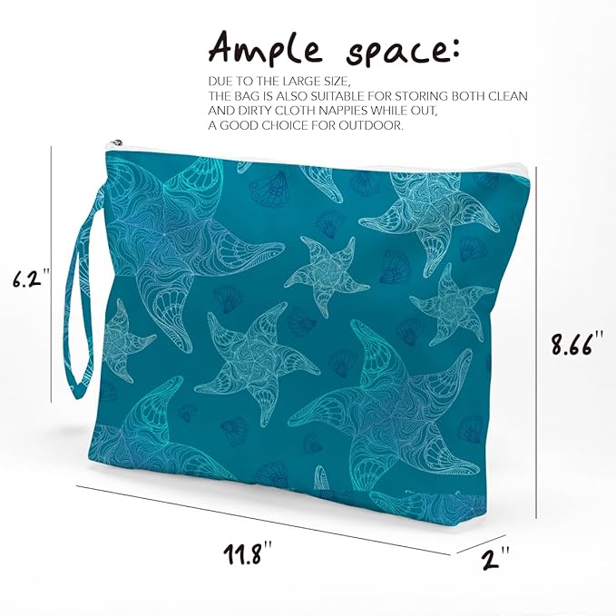 Fokongna Wet Bag, Small Portable Waterproof Multi-Functional Organizer for Women, Ideal for Daily, Beach & Travel，Turquoise Ombre Starfish Pattern