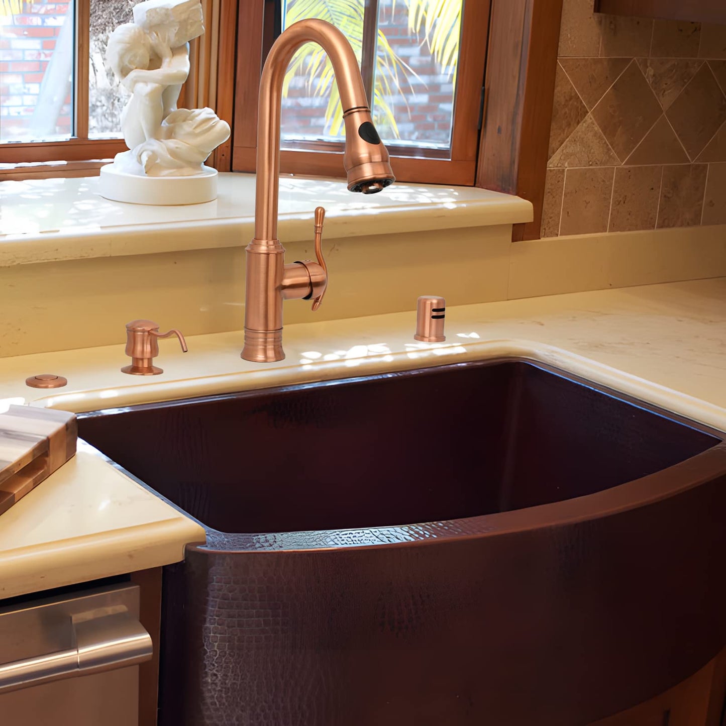 Akicon Copper Single-Hole Pull-Down Sprayer Copper Kitchen Sink Faucet Single Handle
