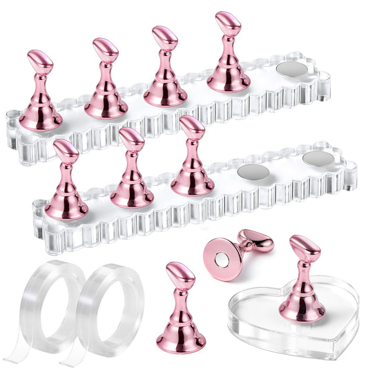 Fandamei Nail Stand, 2 Set Nail Holder for Painting Nails, Nail Stands for Press on, Press on Nail Stand for Practice, Magnetic Acrylic Nail Display Holders for Nail Art with Double-sided Tape