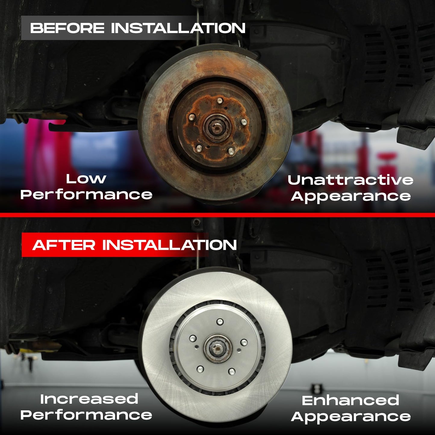 R1 Concepts Front and Rear Brake Kit For 2017-2019 Nissan Qashqai; 2014-2022 Nissan Rogue S, SL, SV, Sport S, Sport SV 4-Door| Blank Brake Rotors and Ceramic Brake Pads| Hardware included