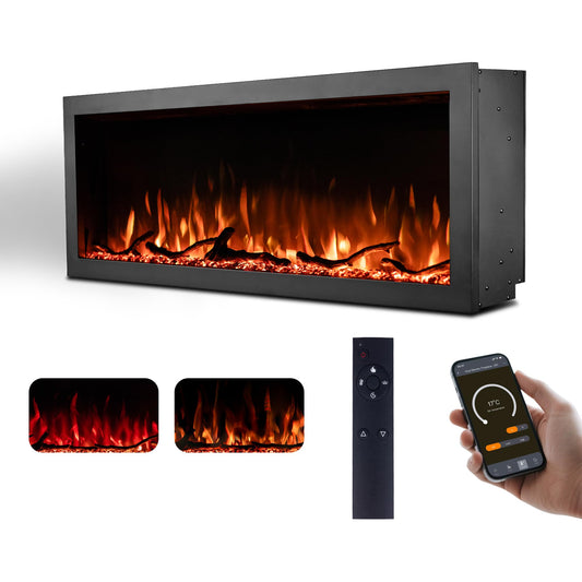 Tuan 60 Inch Electric Fireplace, APP Remote Control Compatible, Wall Mount or in Wall Recessed Fireplace Insert, Color Changing Flames& Embers, Indoor Fireplaces