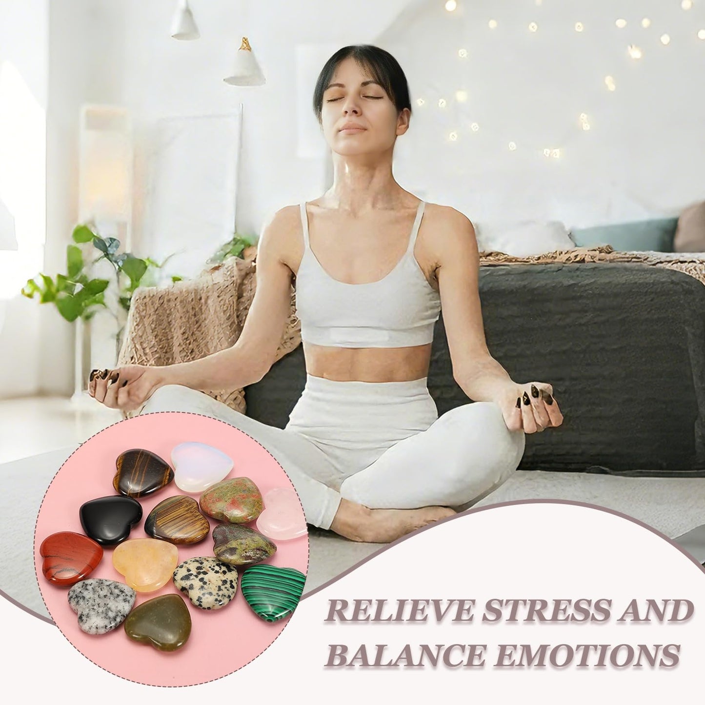 uxcell 5 Pcs Moonstone Crystal Stones Heart Shaped, 2 cm Tumbled Stones and Crystals, Polished Gemstone Rocks for Women Gifts Meditation Crafting Home Decor
