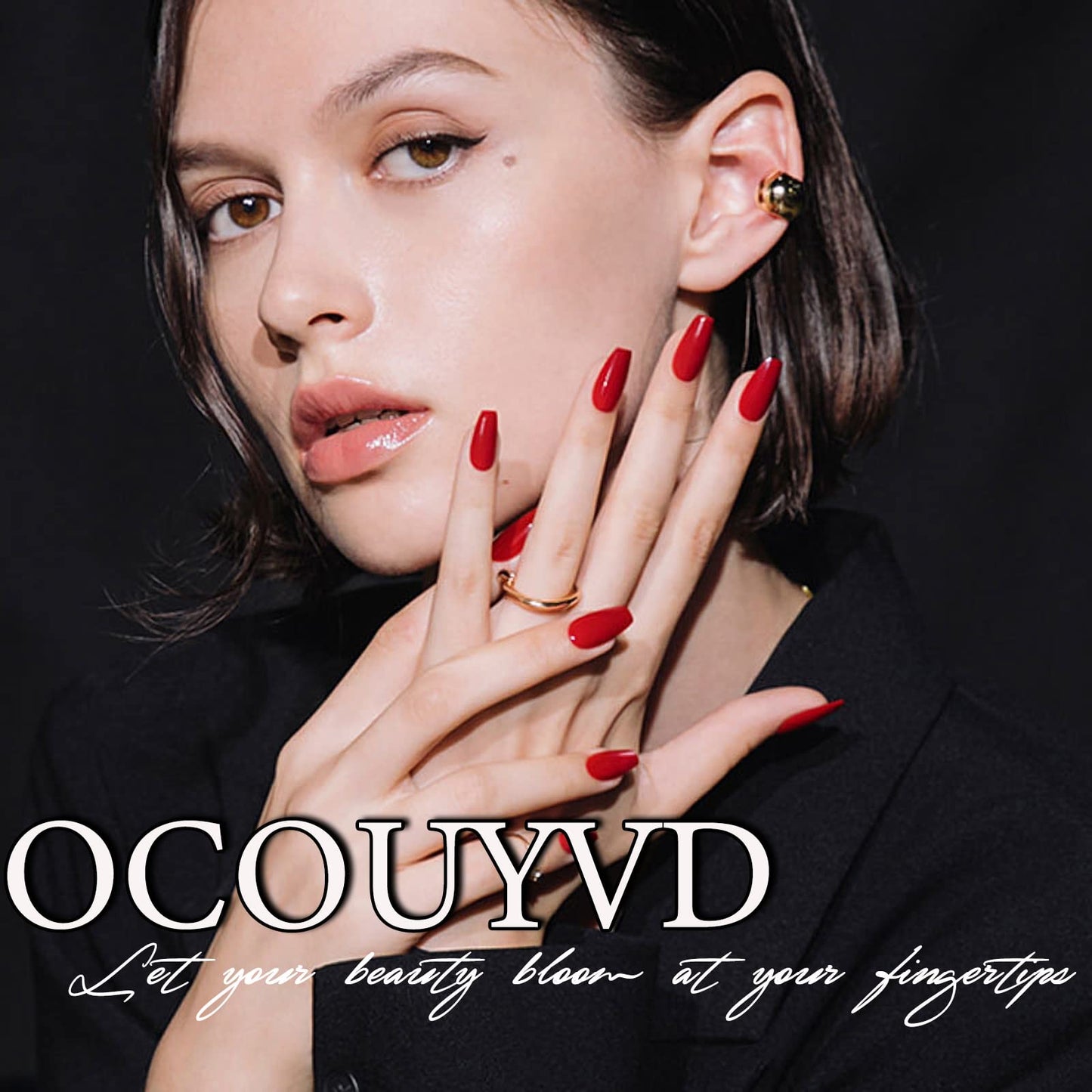 Long Press on Nails Coffin Fake Graffiti Flower Full Cover Glue Eye Stars Moon Acrylic with Rainbow Designs Nail Art Decorations for Women Girls