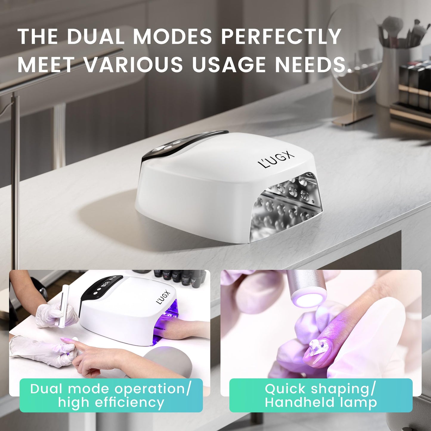 L'UGX 2 in 1 UV LED Nail Lamp, Rechargeable UV Light for Gel Nails, Cordless Nail Dryer with Handheld Gel Light for Nail Polish, Perfect for Home Salon Manicure