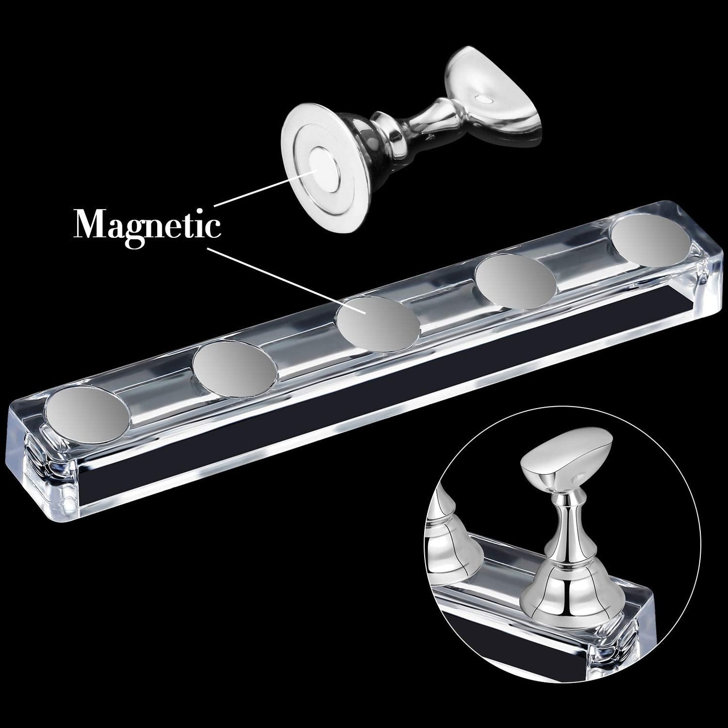 Blulu 6 Sets Magnetic Nail Tip Display Holder Acrylic Display Stand Nail Tip Practice Art Training Stand for DIY Manicure Fingernail Salon(Silver)