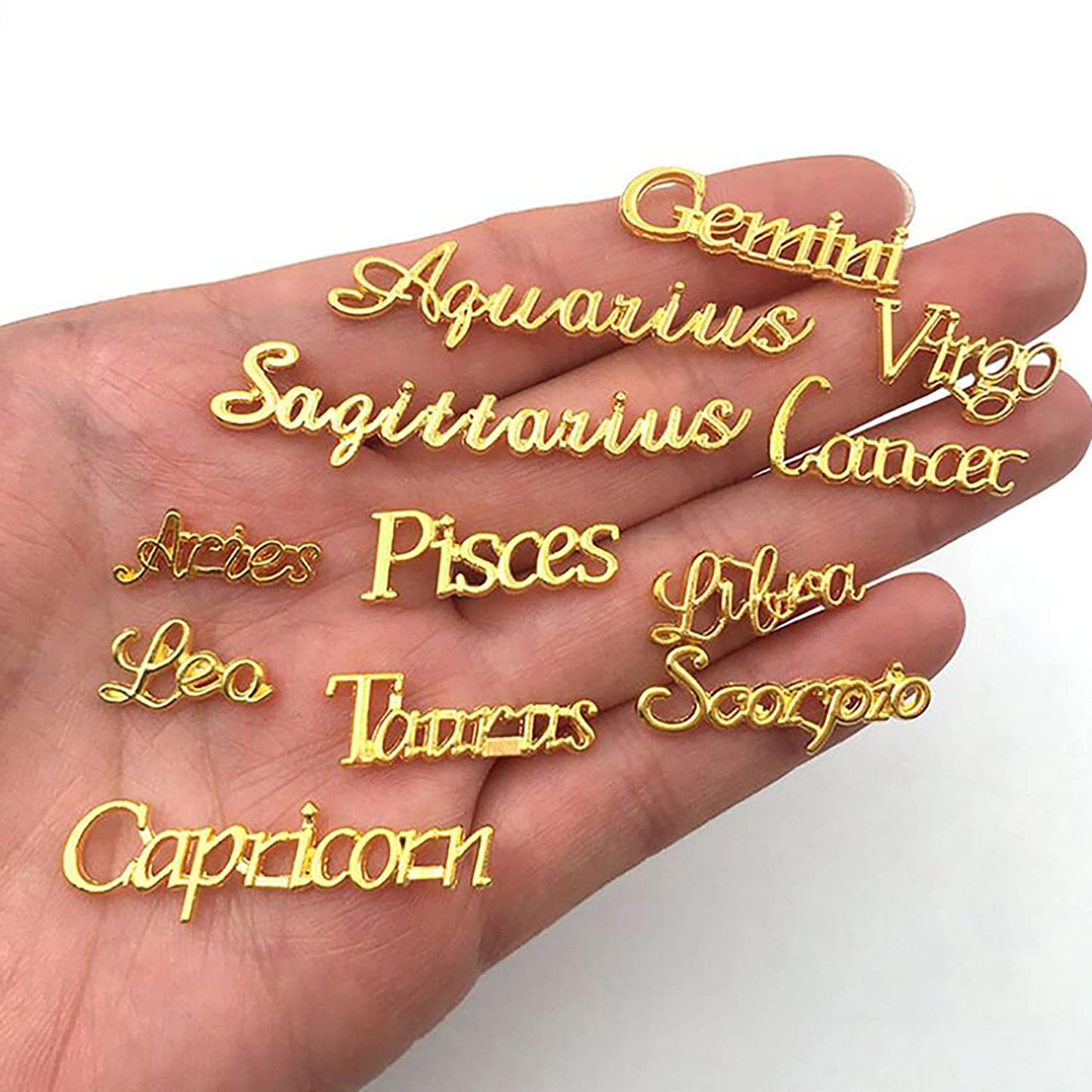 XEAOHESY 48 Pieces Gold and Silver Alloy Zodiac Nail Charms Zodiac Signs Nail Studs Constellation Words Charms for Nails Twelve Constellation Nail Charms Set for Women Girls Nail Art Decoration