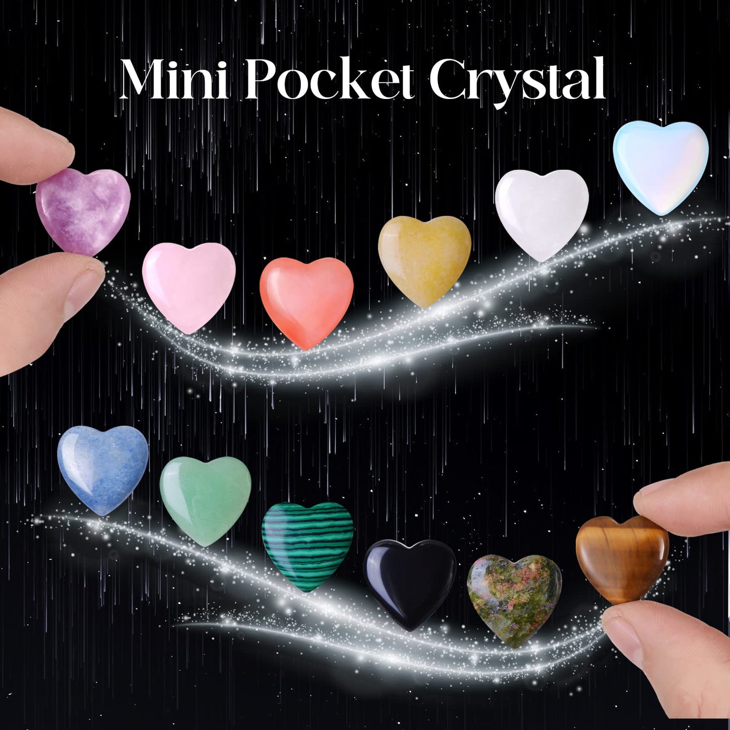 12 PCS Natural Heart Crystals Shaped Healing Stones Crystal Palm 0.8 inch Natural Stones Polished Love Gemstones Pocket Set Bulk Balancing Meditation Mother's Day