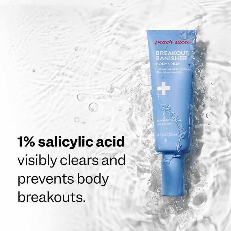 Peach Slices - Breakout Banisher Body Spray (4 oz) - 1% Salicylic Acid, Glycolic Acid - Clear & Prevent Body Breakouts - Niacinamide, Beta-Glucon, Aloe - Vegan, Cruelty Free, Korean Skin Care & Beauty
