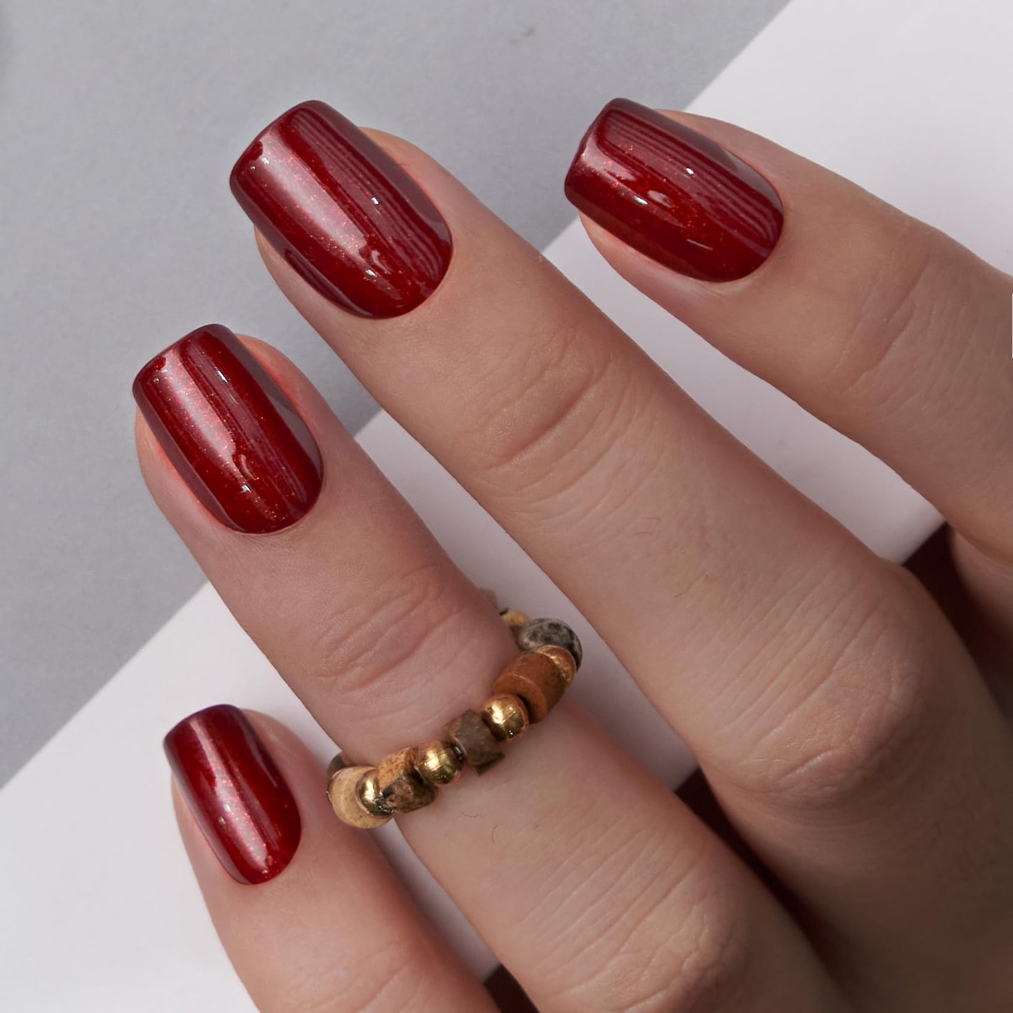 Curvlife Soft Gel Press on Nails Fake Nails with Grayish Red Design Full Cover False Nails Reusable Nail Kit with Nail Glue Adhesive Tabs Artificial Glue on Nails