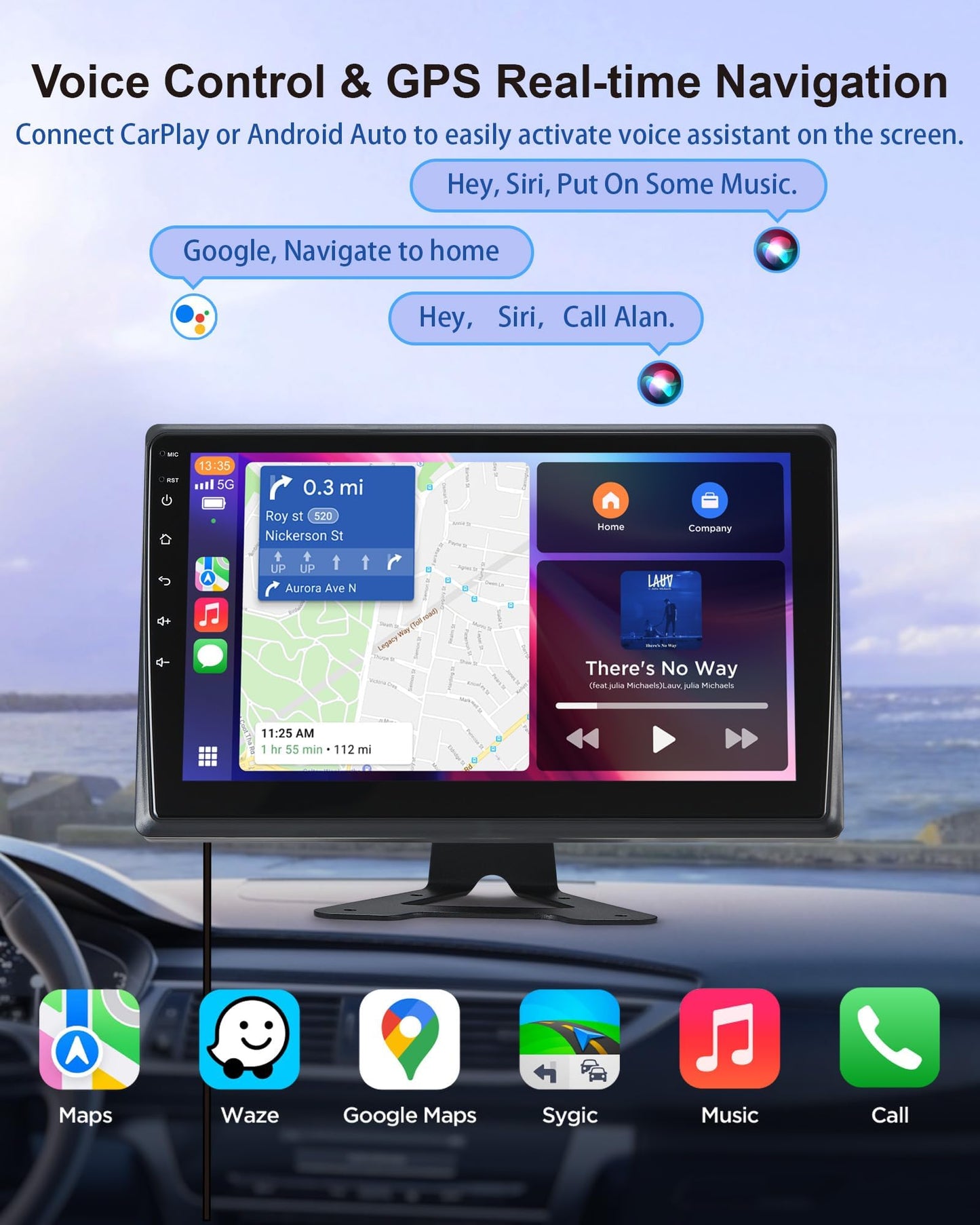 Venluna RV Backup Camera System with Carplay, Wired Security 1080P Cameras with 10.1 inch Android Auto 6 CH Touch Screen, GPS Navigation Loop Recording DVR for RV Semi Truck Trailer Camper