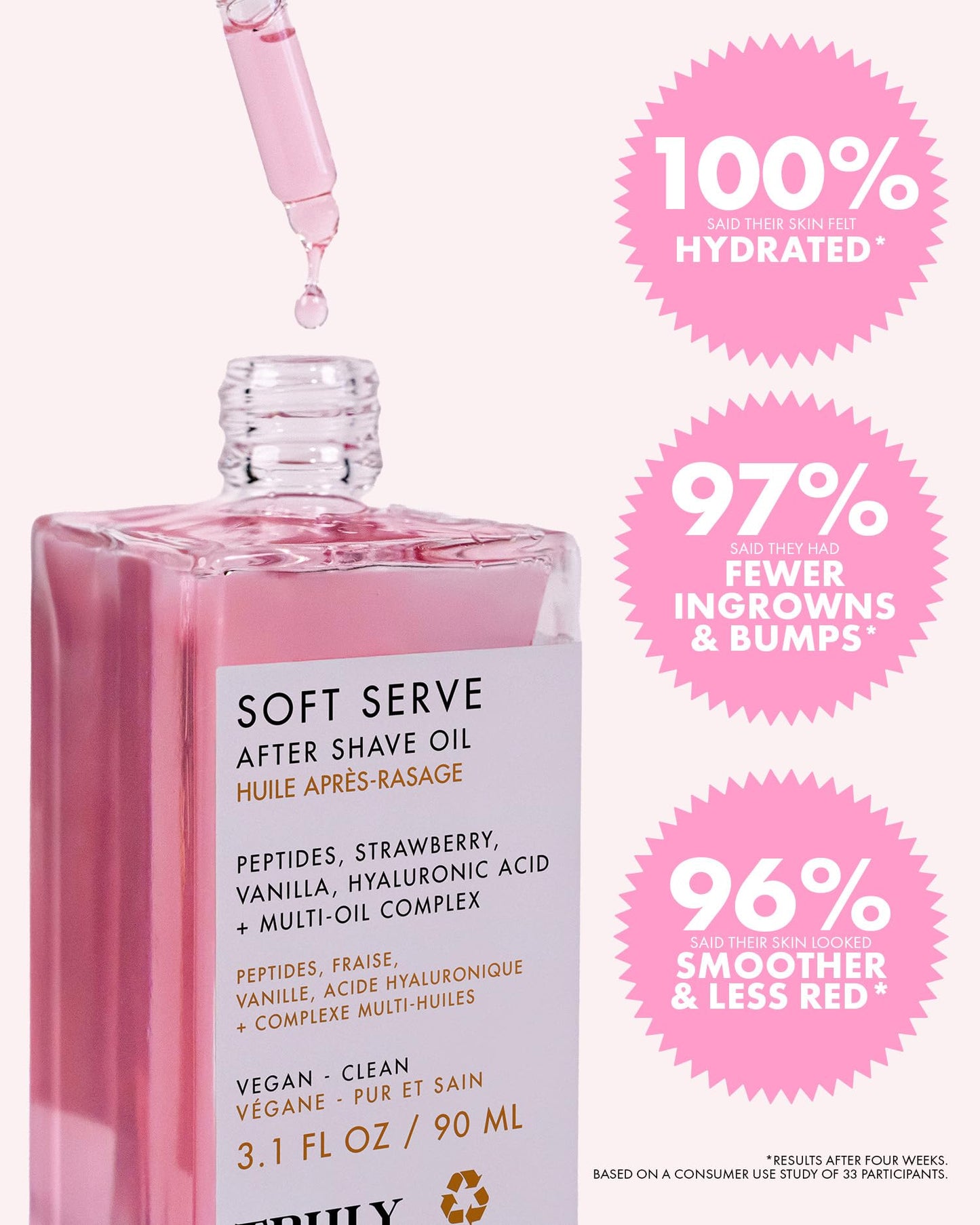 Truly Beauty Soft Serve After Shave Oil | Hydrating Treatment for Ingrowns & Irritation | Peptides, Hyaluronic Acid & Strawberry Extract | Soothes & Smooths Skin | Strawberry Vanilla Scent (3.1 Fl Oz)