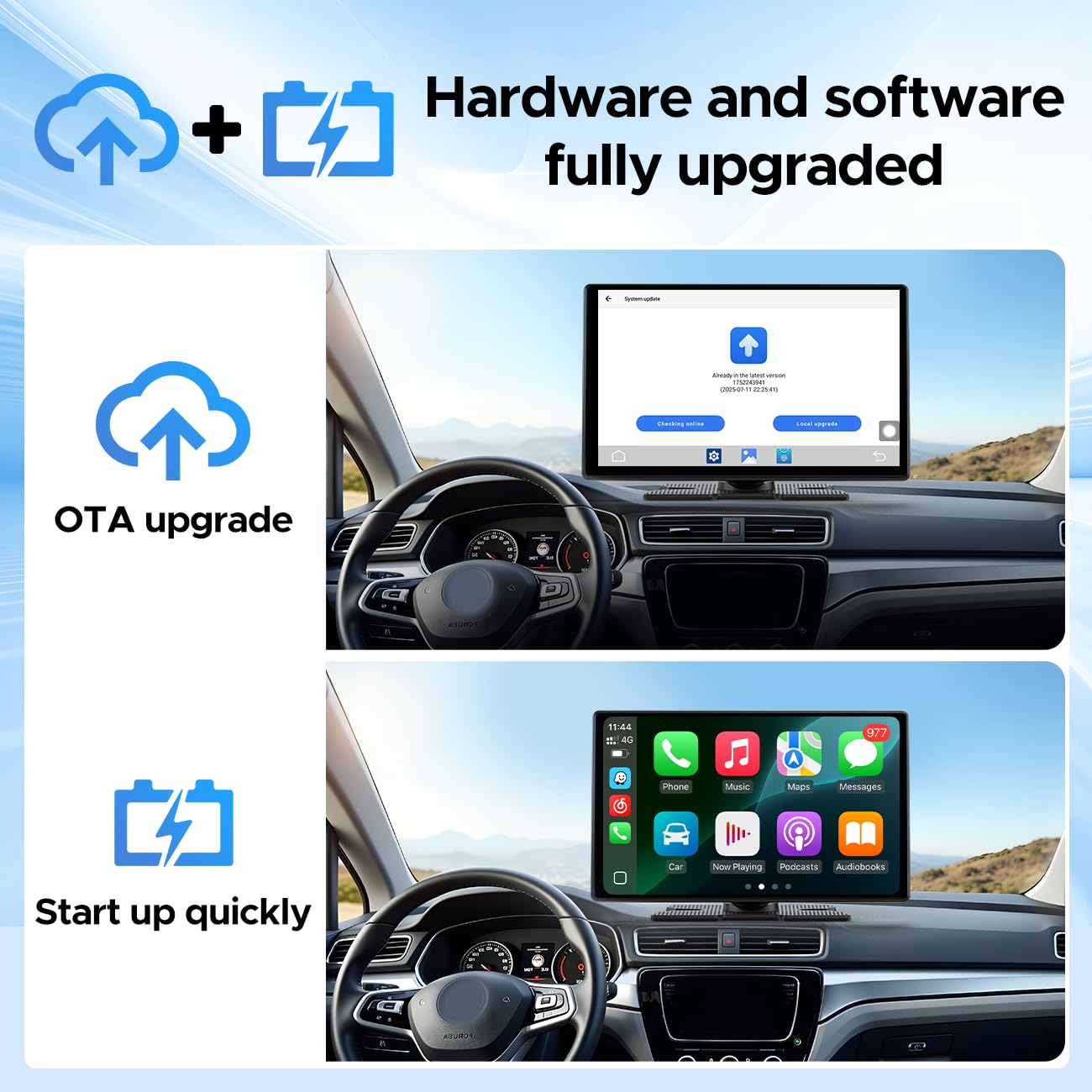 LAMTTO 9" Wireless CarPlay Screen with Net-Flix YouTube Apps Portable Car Play Screen for Apple Carplay and Android Auto with Backup Camera Navigation Bluetooth Voice Control AUX Siri