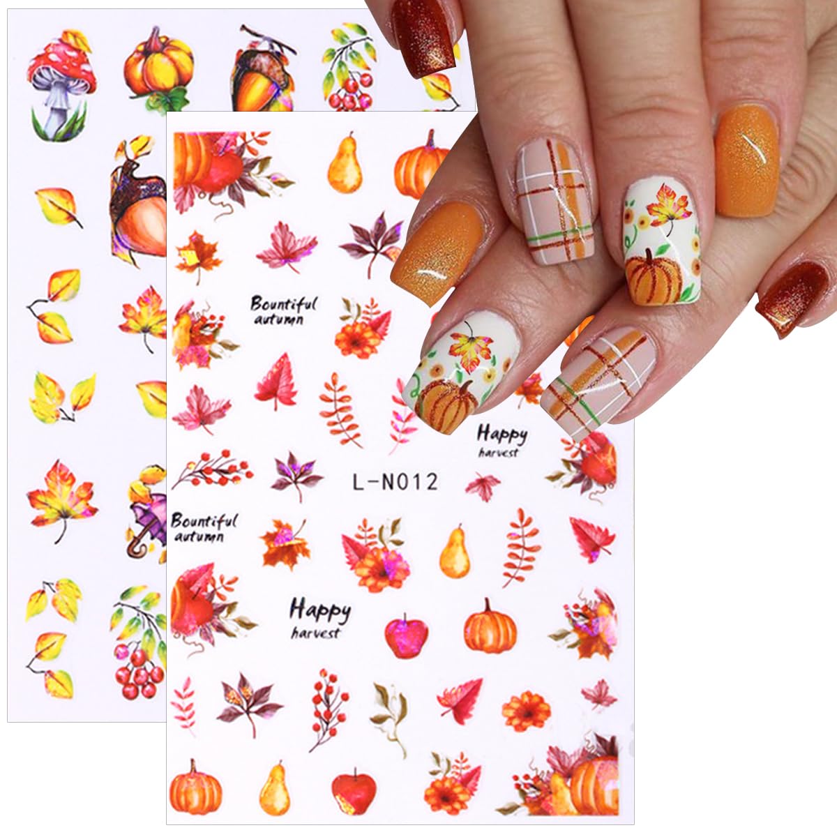 6 Sheets Fall Nail Art Stickers 3D Autumn Leaves Nail Decals Self-Adhesive Autumn Nail Art Supplies Thanksgiving Apricot Leaves Pumpkin Design Nail Stickers for Women Nail Decorations Accessories
