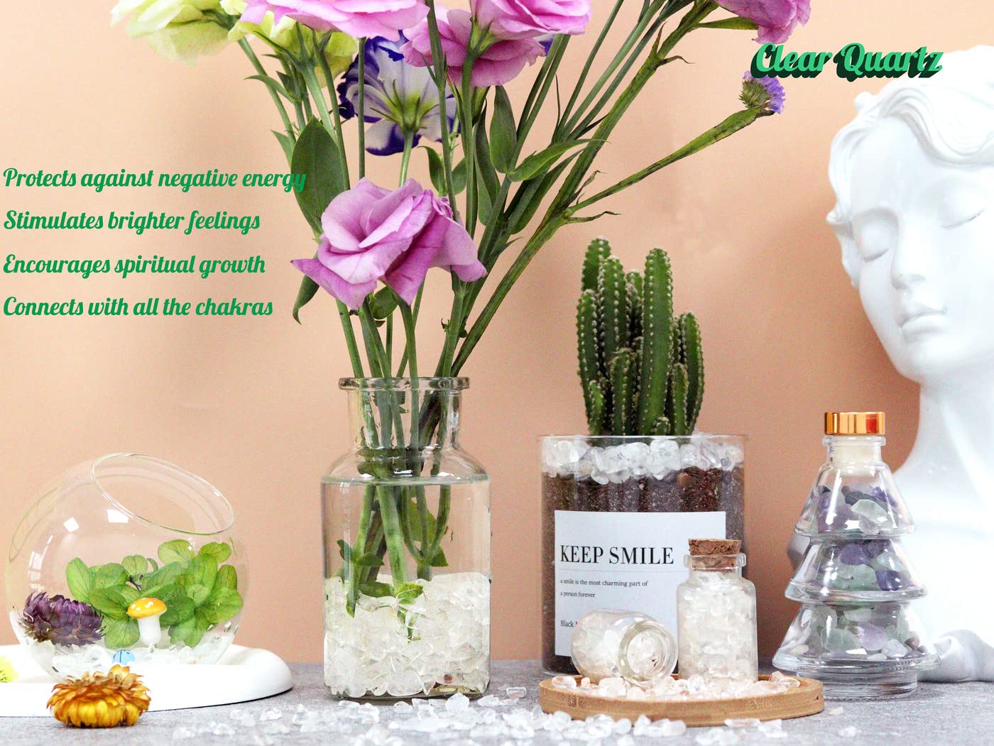 Clear Quartz Healing Crystal Chips Bulk Gemstones Sets Tumbled Crushed Stones Crushed Crystals Natural Rocks for Fountain Rocks Decoration Reiki Energy Balancing Meditation Aquarium Gravel 0.44lb