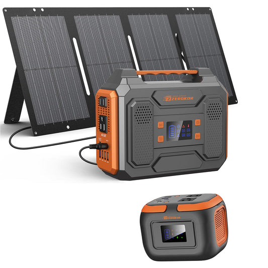 300W Portable Solar Power Station Generator with Foldable 60W Solar Panel Charger, 120W 110V Portable Power Bank with AC Outlet for Camping RV Van Home Outdoor Adventure Backup with USB C