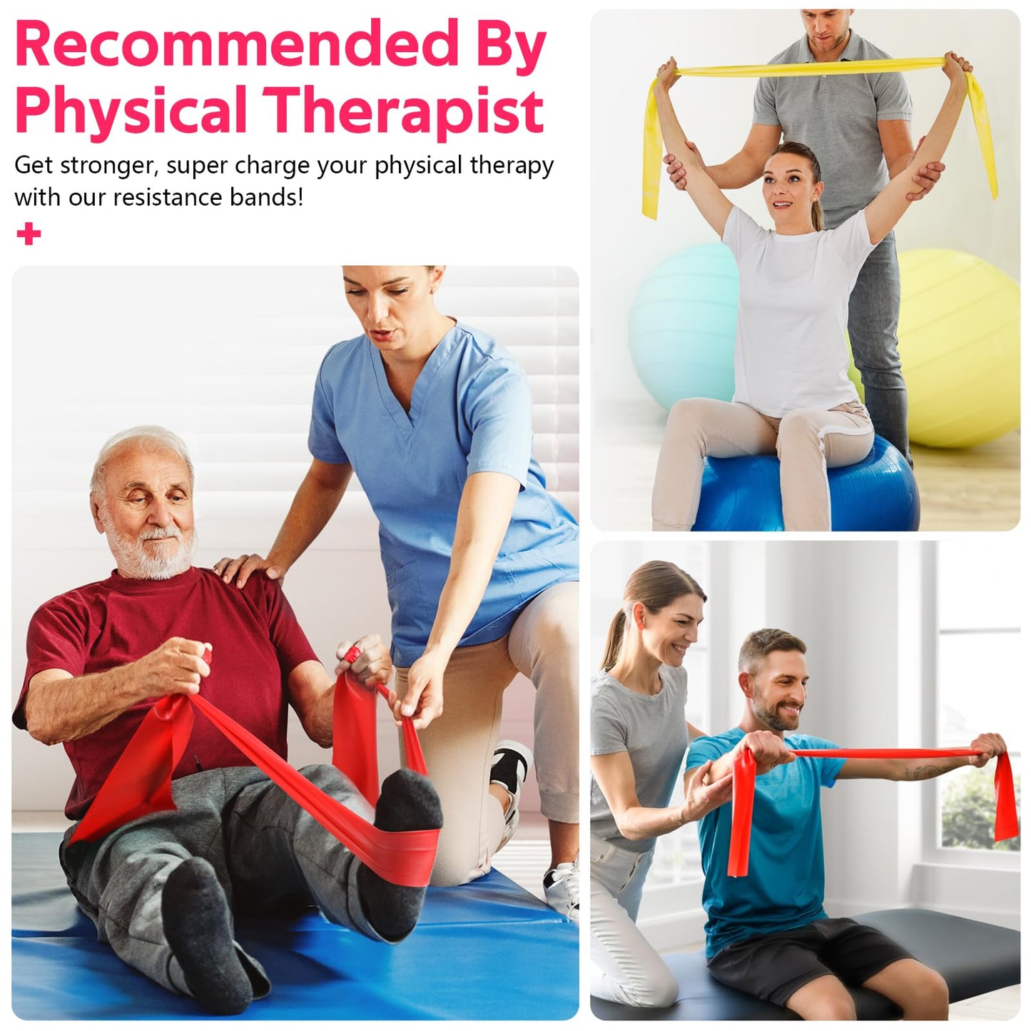 Resistance Bands for Working Out, Exercise Bands for Physical Therapy, Stretch, Recovery, Pilates, Rehab, Strength Training and Yoga Starter Set