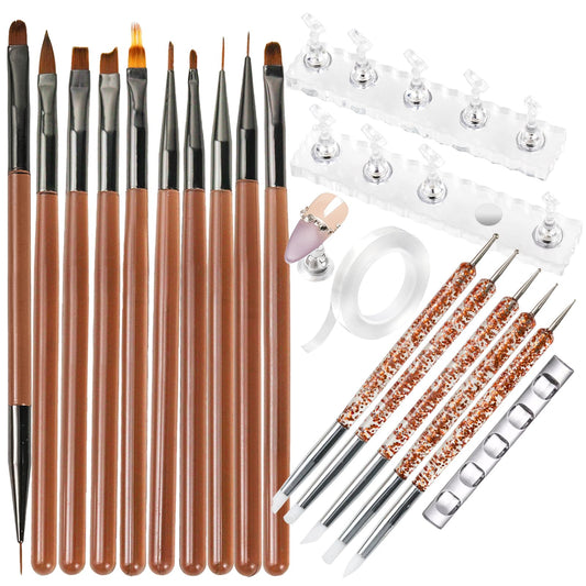 ESUOHYM Nail Art Brushes Set with Nail Stand Holder for Press On & Painting Nails,Nail Dotting Tools with Sculpture Pen,Acrylic Nail Brushes for Gel Builder Extensions French Tip,Nail Art Tools Design