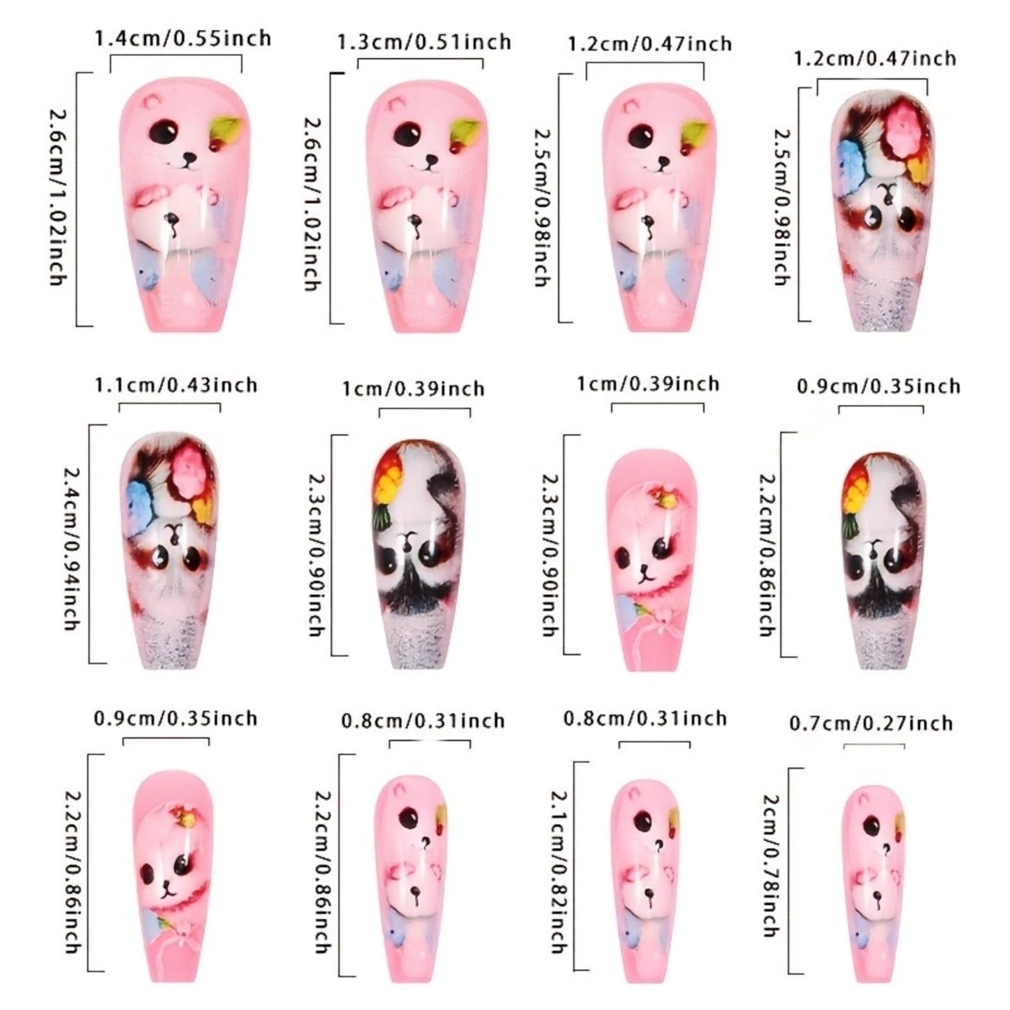 Coffin Press on Nails Medium Pink Fake Nails Raccoon Fox False Nails with Fruit Flower Design Cute Animal Artificial Acrylic Nails Full Cover Glossy Spring Summer Stick on Nails for Women Manicure Art
