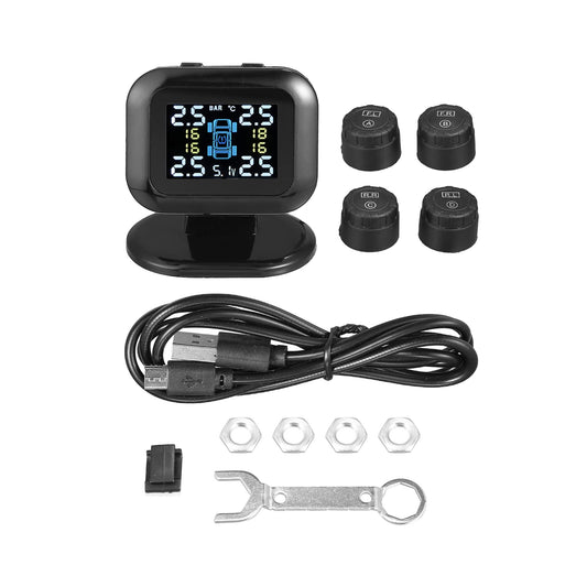 X AUTOHAUX Tire Pressure Monitoring System TPMS USB Charger Monitor 5 Alarm Modes LCD Color Display with 4 External Sensors Temperature Pressure Universal for Car RV Trailer