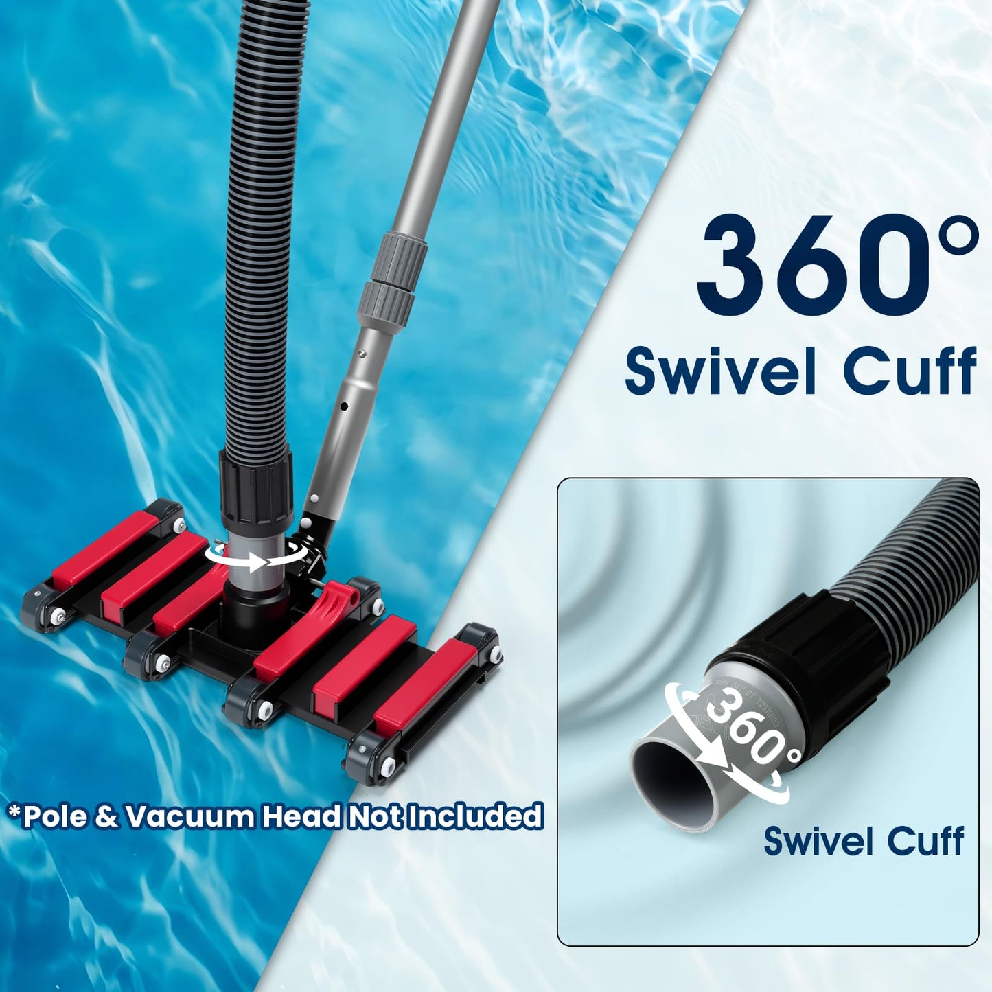 Sepetrel Manual Pool Vacuum Hose 1-1/2" x 30ft, Kink-Free Swivel Cuff Heavy Duty Spiral Wound Pool Cleaner Hose for Inground & Above Ground Pools, Skimmer,Not for Automatic Cleaners