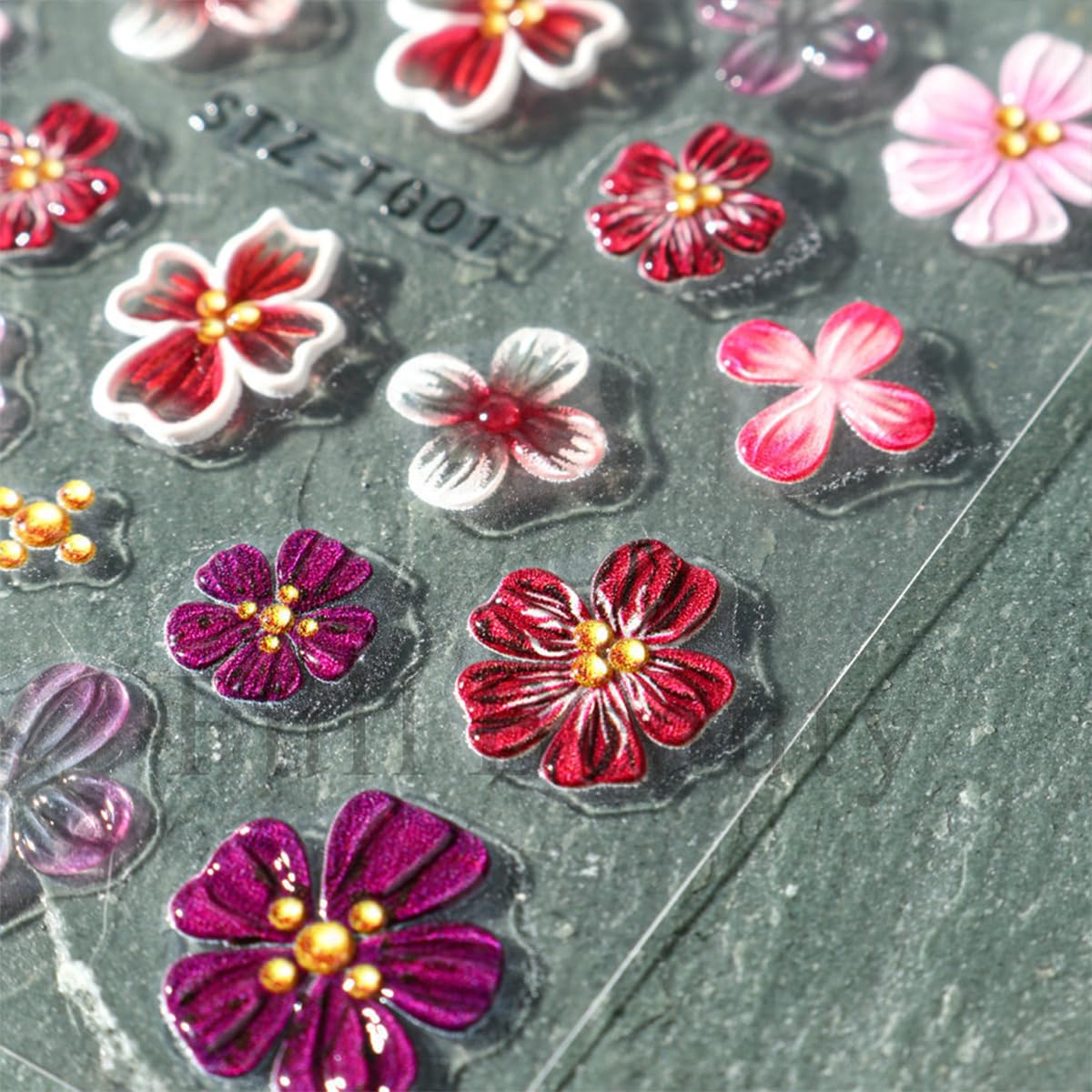 Flower Nail Stickers 5D Embossed Self Adhesive Hibiscus Floral Nail Decals Purple Flower Nail Charms Nails Design Pegatinas para Uñas for Women Nail Art Decoration 3 Sheet