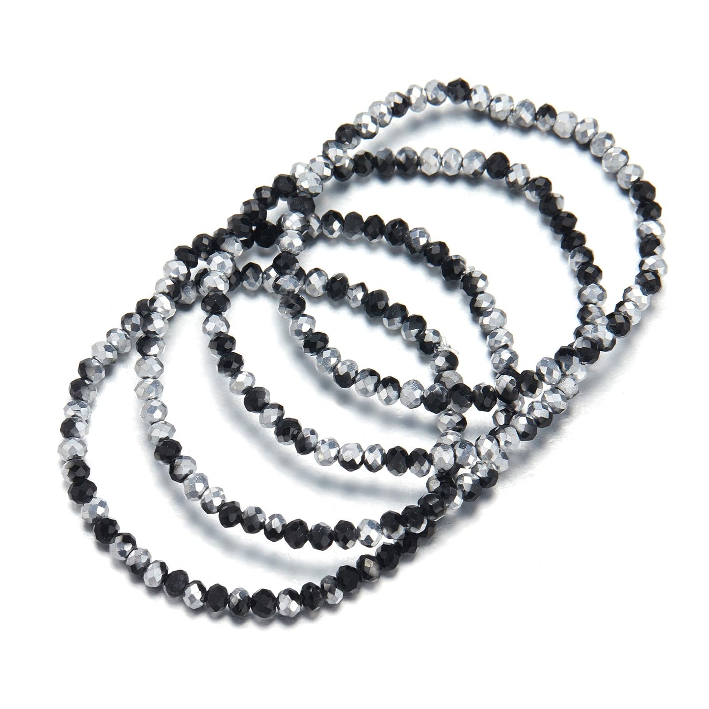 Noessla Beaded Boho Stretch Bracelet Colorful Stackable Crystal Beads Bracelets Trendy Costume Jewelry Mothers Day Gifts for Women(Black and Silver)